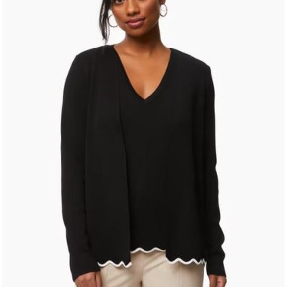 LAURA: Scallop Detail Cardigan - black with white trim - Picture 1 of 8